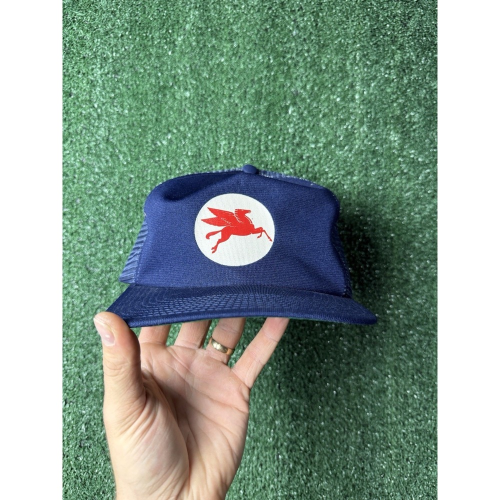 VTG Mobil Gas Oil Blue Saigon Logo Snapback Hat Cap Trucker Mesh One Size